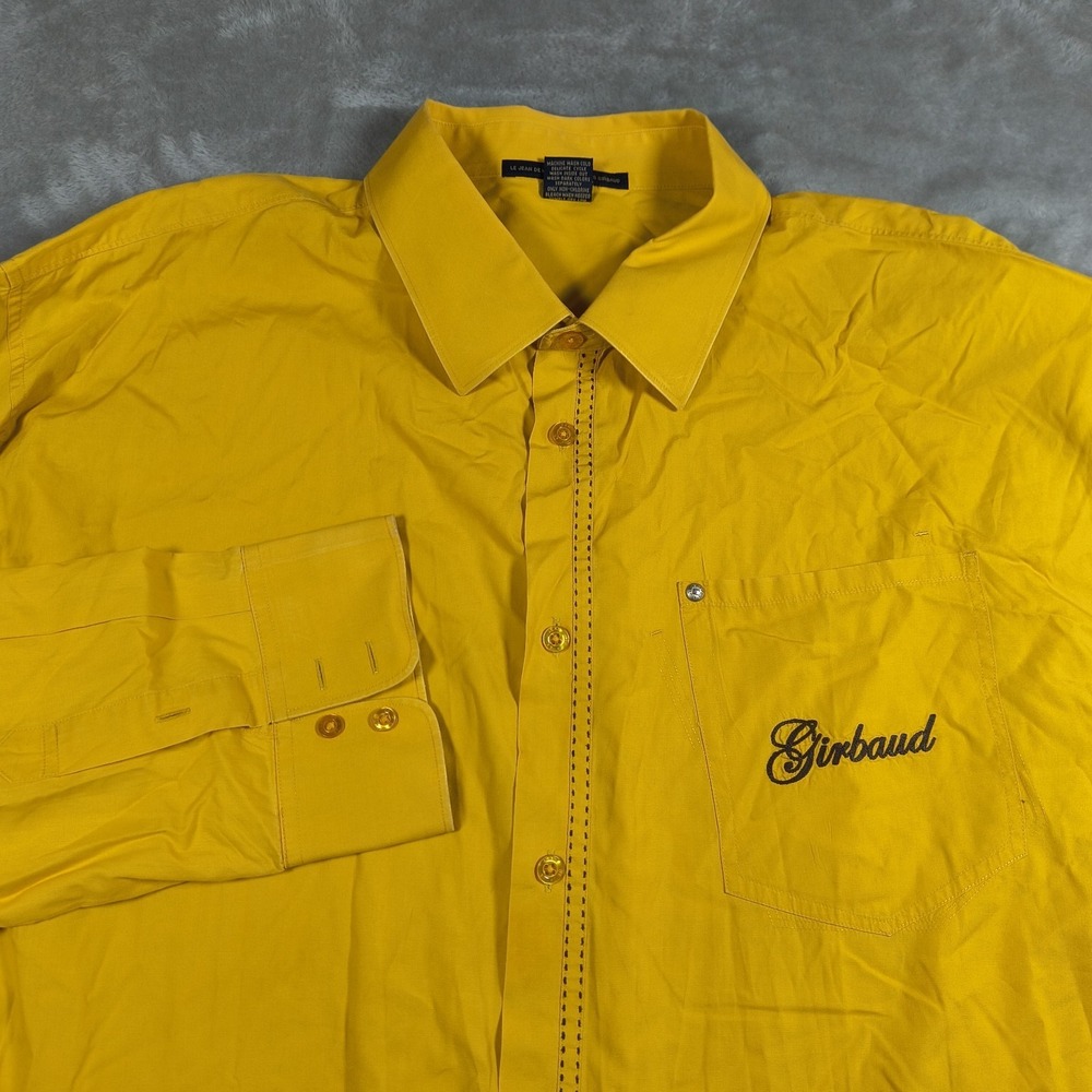 Vintage Marithe Francois Girbaud Shirt Mens 4XL Yellow Button Up Long Sleeve
